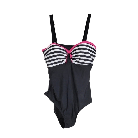 NWT Ecruve Black Striped Monokini Padded Swimsuit - Picture 1 of 8